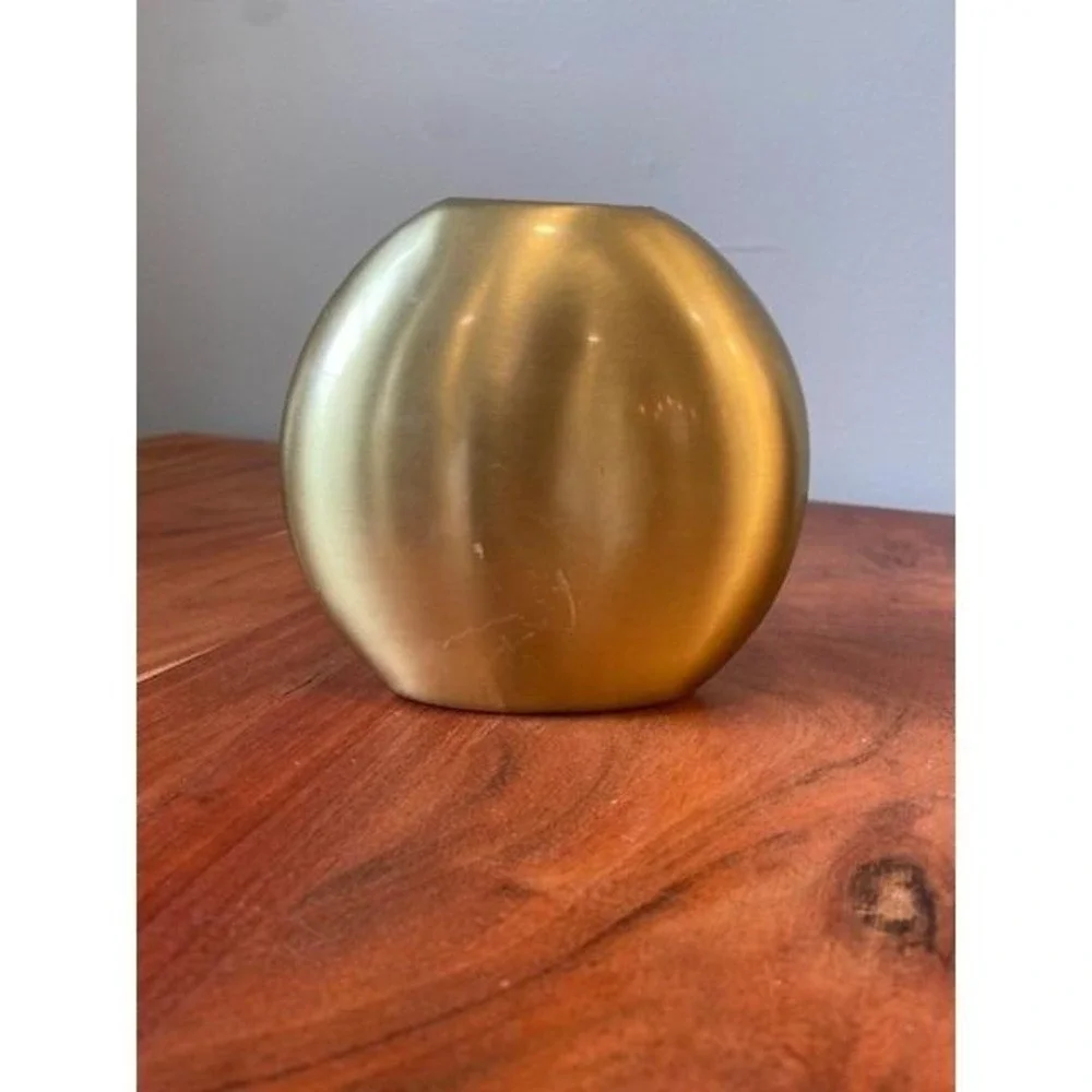 Brass Oval Metal Bud Vase Mid Century Modern Round Pebble Vase Minimalist 4in